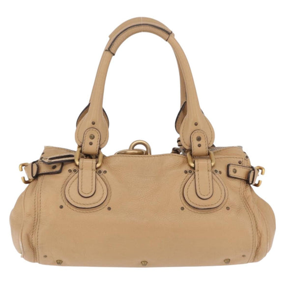 Chloe Paddington Hand Bag Leather Beige Gold Silver Auth 208558V