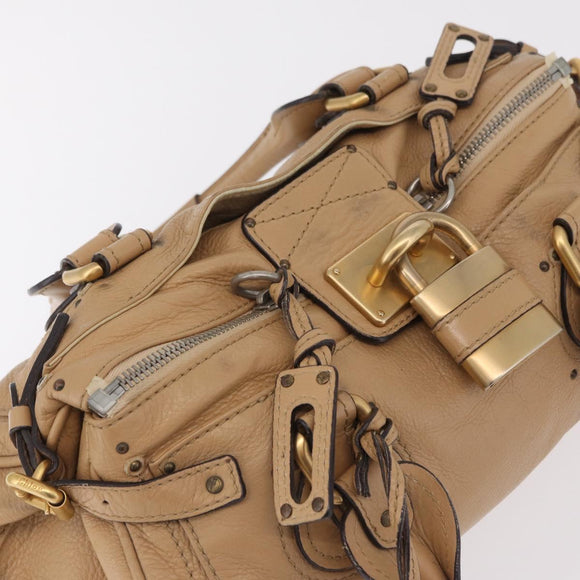 Chloe Paddington Hand Bag Leather Beige Gold Silver Auth 208558V