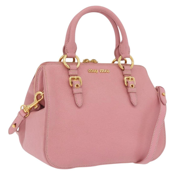 Miu Miu Hand Bag Leather 2way Pink Gold Auth 208563V