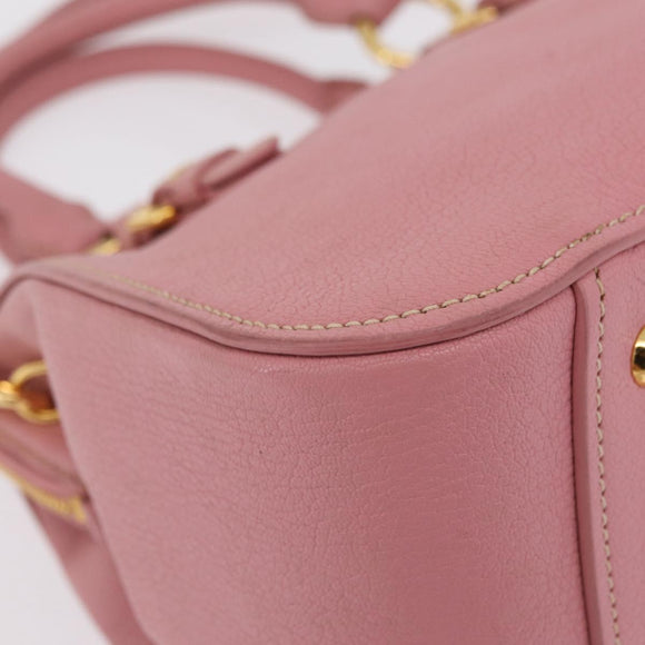 Miu Miu Hand Bag Leather 2way Pink Gold Auth 208563V