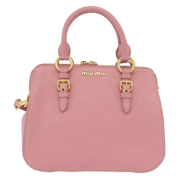 Miu Miu Hand Bag Leather 2way Pink Gold Auth 208563V