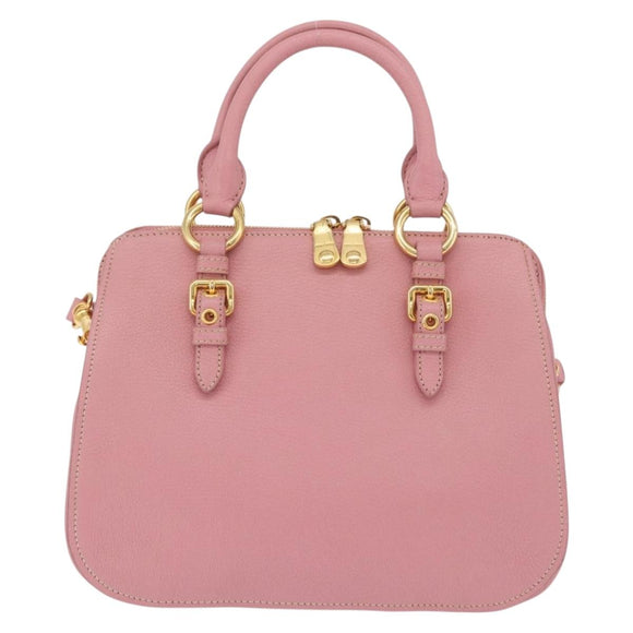Miu Miu Hand Bag Leather 2way Pink Gold Auth 208563V