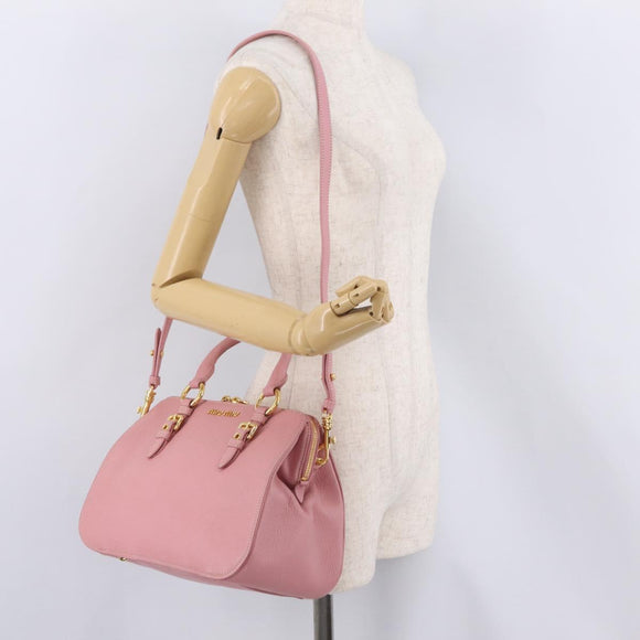 Miu Miu Hand Bag Leather 2way Pink Gold Auth 208563V