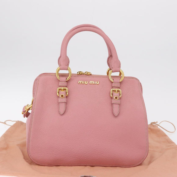 Miu Miu Hand Bag Leather 2way Pink Gold Auth 208563V