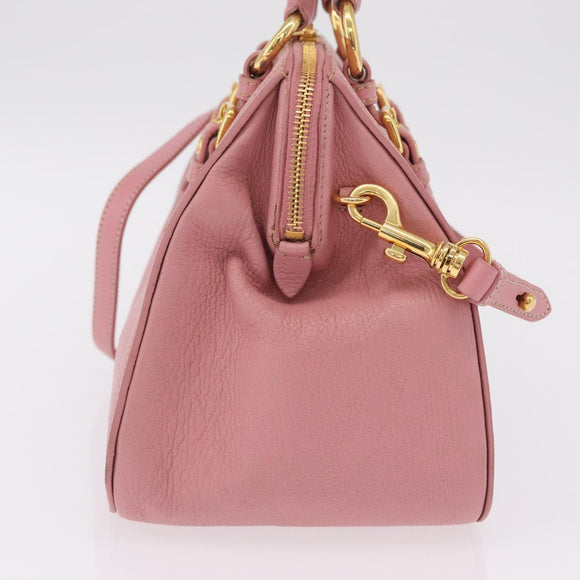 Miu Miu Hand Bag Leather 2way Pink Gold Auth 208563V