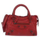 Balenciaga Mini City Hand Bag Leather Red 300295 Auth 208564V-2