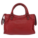 Balenciaga Mini City Hand Bag Leather Red 300295 Auth 208564V-4