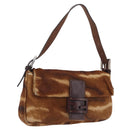FENDI Mamma Baguette Shoulder Bag Harako Leather Brown Silver 26424 Auth 208565V-1