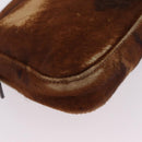 FENDI Mamma Baguette Shoulder Bag Harako Leather Brown Silver 26424 Auth 208565V-19