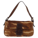 FENDI Mamma Baguette Shoulder Bag Harako Leather Brown Silver 26424 Auth 208565V-13