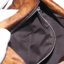 FENDI Mamma Baguette Shoulder Bag Harako Leather Brown Silver 26424 Auth 208565V-29