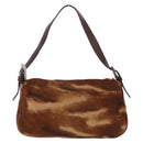 FENDI Mamma Baguette Shoulder Bag Harako Leather Brown Silver 26424 Auth 208565V-2