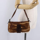 FENDI Mamma Baguette Shoulder Bag Harako Leather Brown Silver 26424 Auth 208565V-30