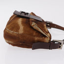 FENDI Mamma Baguette Shoulder Bag Harako Leather Brown Silver 26424 Auth 208565V-3