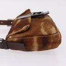 FENDI Mamma Baguette Shoulder Bag Harako Leather Brown Silver 26424 Auth 208565V-5