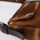 FENDI Mamma Baguette Shoulder Bag Harako Leather Brown Silver 26424 Auth 208565V-6