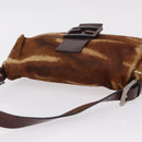 FENDI Mamma Baguette Shoulder Bag Harako Leather Brown Silver 26424 Auth 208565V-14