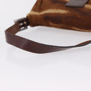 FENDI Mamma Baguette Shoulder Bag Harako Leather Brown Silver 26424 Auth 208565V-8