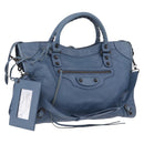 Balenciaga The City Hand Bag Leather 2way Blue 115748 Auth 208567V-1