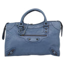 Balenciaga The City Hand Bag Leather 2way Blue 115748 Auth 208567V-13