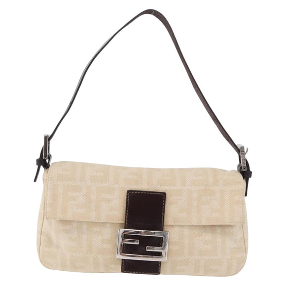 FENDI Zucca Canvas Mamma Baguette Shoulder Bag Beige Silver 26424 Auth 208569V
