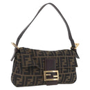 FENDI Zucca Canvas Mamma Baguette Shoulder Bag Black Brown Auth 208570V-1