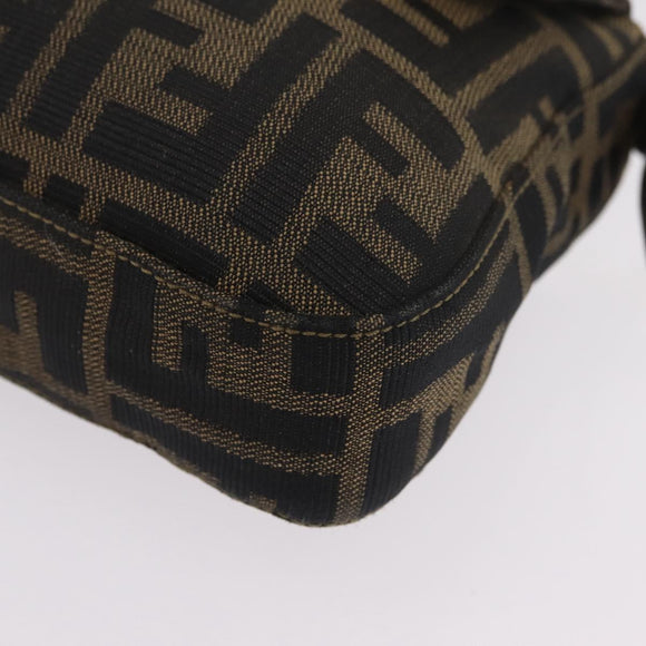 FENDI Zucca Canvas Mamma Baguette Shoulder Bag Black Brown Auth 208570V