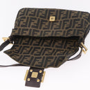 FENDI Zucca Canvas Mamma Baguette Shoulder Bag Black Brown Auth 208570V-22