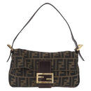 FENDI Zucca Canvas Mamma Baguette Shoulder Bag Black Brown Auth 208570V-13