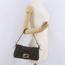 FENDI Zucca Canvas Mamma Baguette Shoulder Bag Black Brown Auth 208570V-28