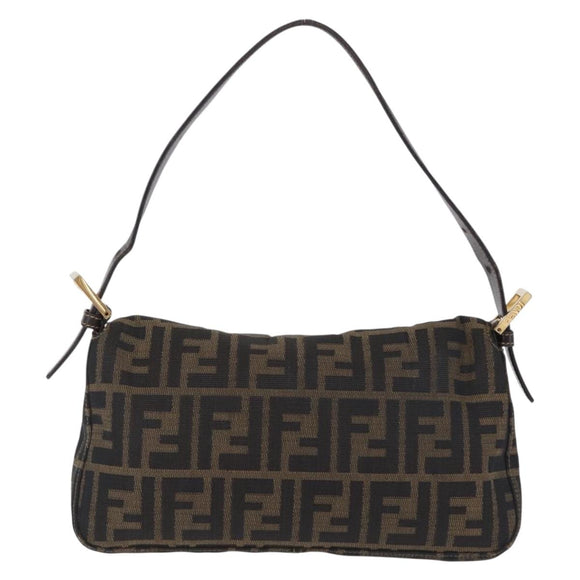 FENDI Zucca Canvas Mamma Baguette Shoulder Bag Black Brown Auth 208570V