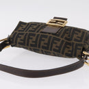 FENDI Zucca Canvas Mamma Baguette Shoulder Bag Black Brown Auth 208570V-6