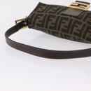 FENDI Zucca Canvas Mamma Baguette Shoulder Bag Black Brown Auth 208570V-7