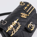 CHANEL Mini Matelasse Shoulder Bag Lamb Skin Black Gold Silver CC Auth 208572SM-9