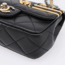 CHANEL Mini Matelasse Shoulder Bag Lamb Skin Black Gold Silver CC Auth 208572SM-15