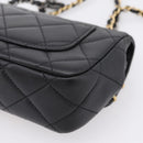 CHANEL Mini Matelasse Shoulder Bag Lamb Skin Black Gold Silver CC Auth 208572SM-17