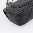 CHANEL Mini Matelasse Shoulder Bag Lamb Skin Black Gold Silver CC Auth 208572SM-18