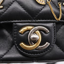 CHANEL Mini Matelasse Shoulder Bag Lamb Skin Black Gold Silver CC Auth 208572SM-19