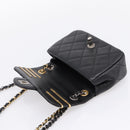 CHANEL Mini Matelasse Shoulder Bag Lamb Skin Black Gold Silver CC Auth 208572SM-20