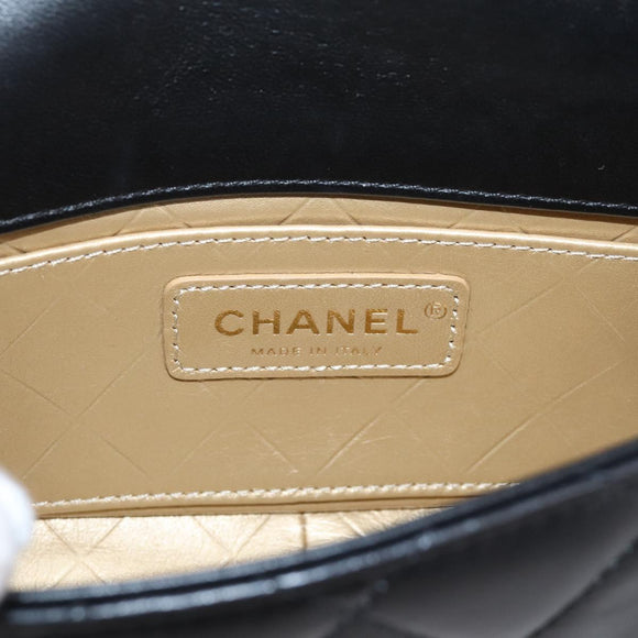 CHANEL Mini Matelasse Shoulder Bag Lamb Skin Black Gold Silver CC Auth 208572SM