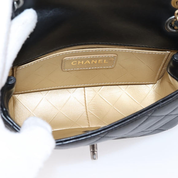 CHANEL Mini Matelasse Shoulder Bag Lamb Skin Black Gold Silver CC Auth 208572SM