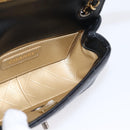 CHANEL Mini Matelasse Shoulder Bag Lamb Skin Black Gold Silver CC Auth 208572SM-22