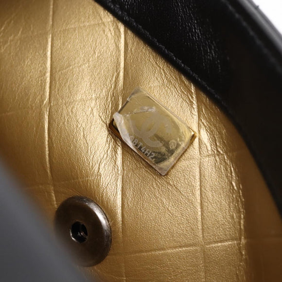 CHANEL Mini Matelasse Shoulder Bag Lamb Skin Black Gold Silver CC Auth 208572SM