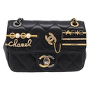 CHANEL Mini Matelasse Shoulder Bag Lamb Skin Black Gold Silver CC Auth 208572SM-13