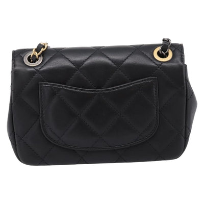 CHANEL Mini Matelasse Shoulder Bag Lamb Skin Black Gold Silver CC Auth 208572SM - 0