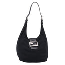 FENDI Mamma Baguette Shoulder Bag Cotton Jersey Black Silver 26686 Auth 208573V-13