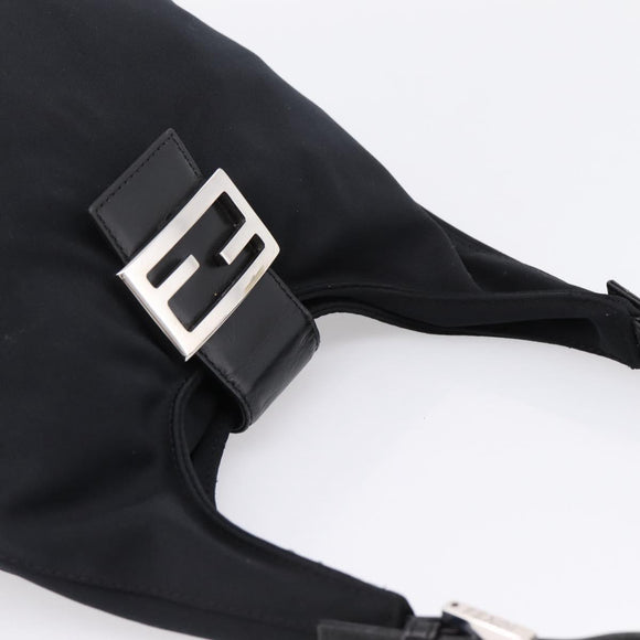 FENDI Mamma Baguette Shoulder Bag Cotton Jersey Black Silver 26686 Auth 208573V