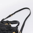 PRADA Hand Bag Leather 2way Black Gold Auth 208574V-15