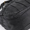 PRADA Hand Bag Leather 2way Black Gold Auth 208574V-18