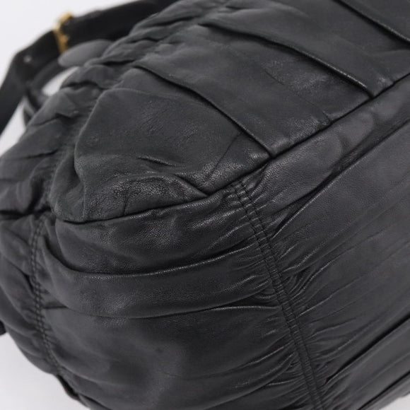 PRADA Hand Bag Leather 2way Black Gold Auth 208574V